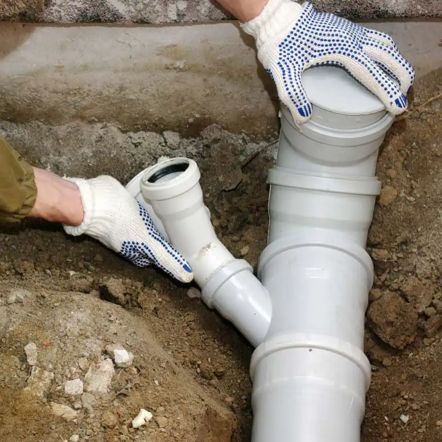 close up of a plumber holding a water line